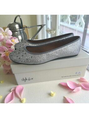 STYLE & CO Angelynn Silver Glitter Ballet Flats Size 8